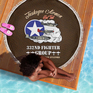 African American Aviators WWII Beach Blanket Tuskegee Red Tails Airmen Brown Leather Pattern - African Pride