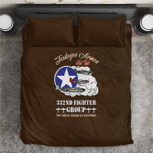 African American Aviators WWII Bedding Set Tuskegee Red Tails Airmen Brown Leather Pattern - African Pride
