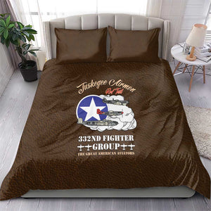 African American Aviators WWII Bedding Set Tuskegee Red Tails Airmen Brown Leather Pattern - African Pride