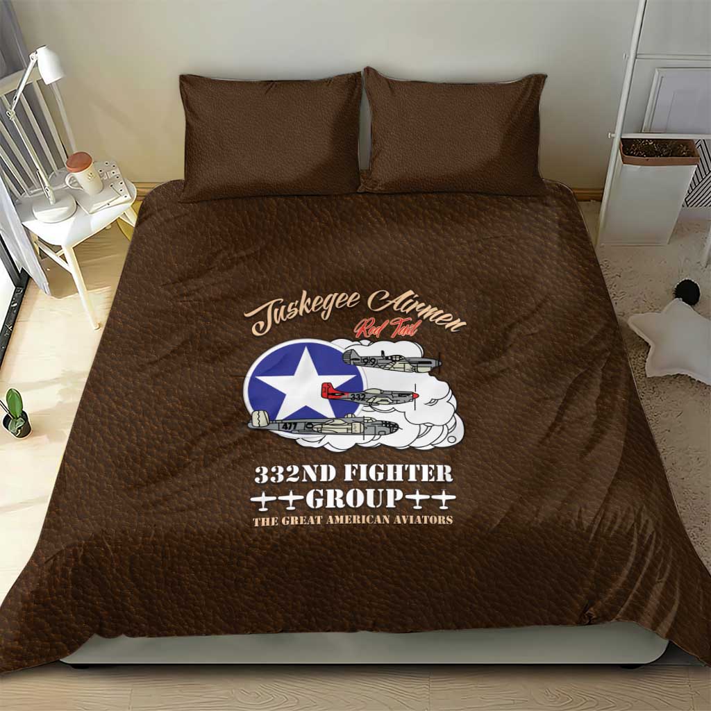 African American Aviators WWII Bedding Set Tuskegee Red Tails Airmen Brown Leather Pattern - African Pride