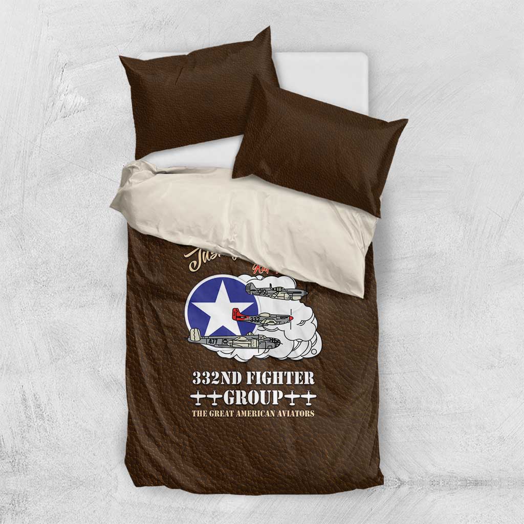 African American Aviators WWII Bedding Set Tuskegee Red Tails Airmen Brown Leather Pattern - African Pride
