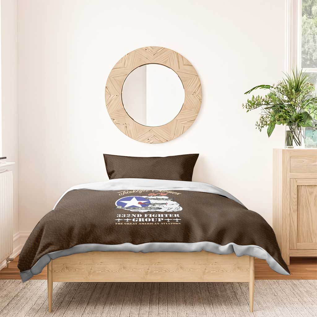 African American Aviators WWII Bedding Set Tuskegee Red Tails Airmen Brown Leather Pattern - African Pride
