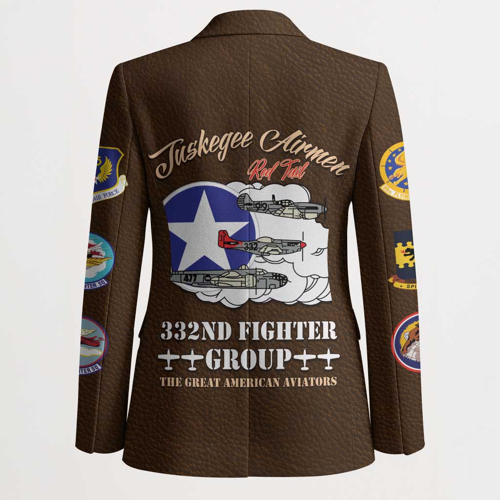 Tuskegee Airmen WWII Heroes Blazer The Great American Aviators Brown Leather Pattern