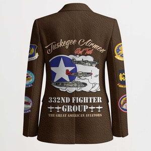 Tuskegee Airmen WWII Heroes Blazer The Great American Aviators Brown Leather Pattern