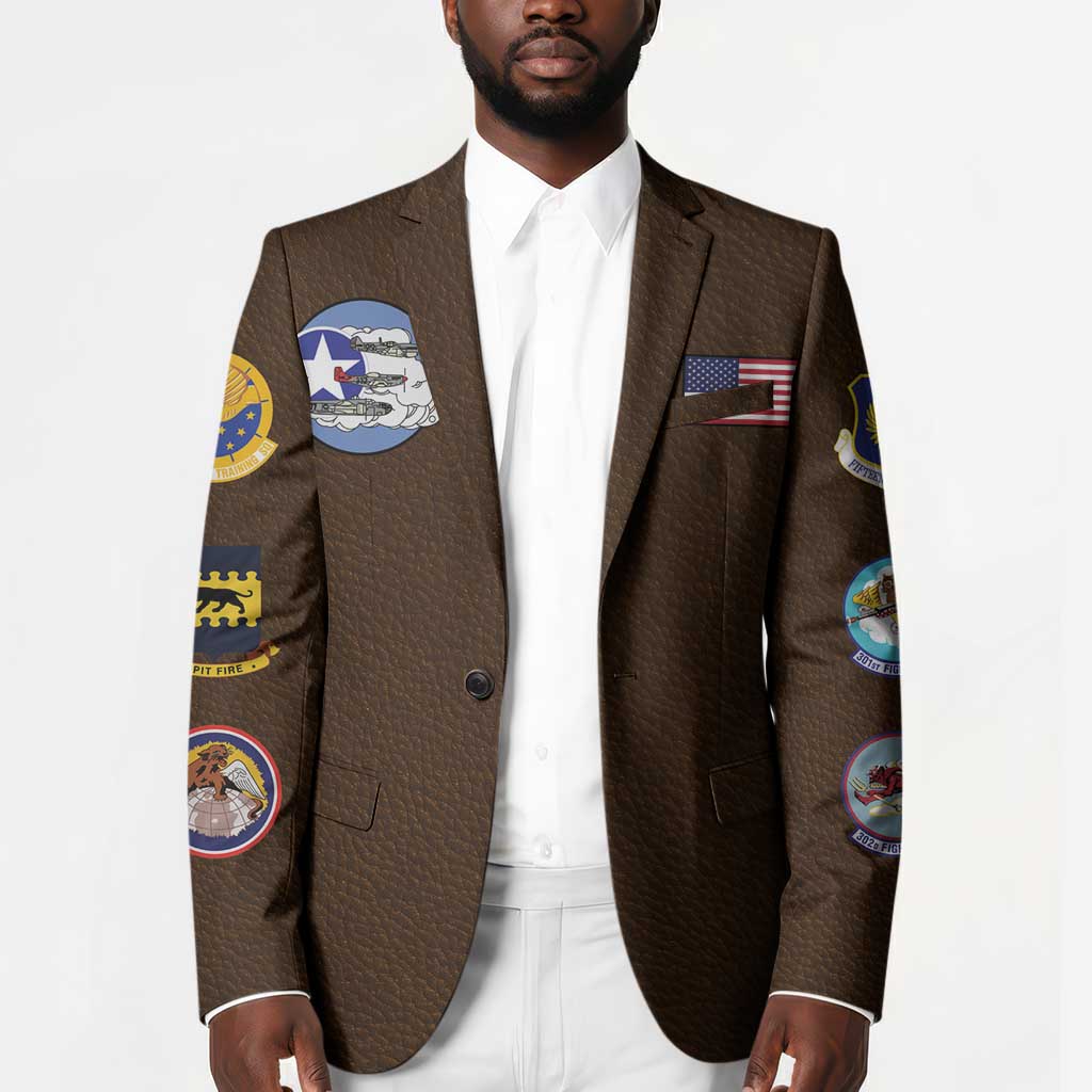 Tuskegee Airmen WWII Heroes Blazer The Great American Aviators Brown Leather Pattern