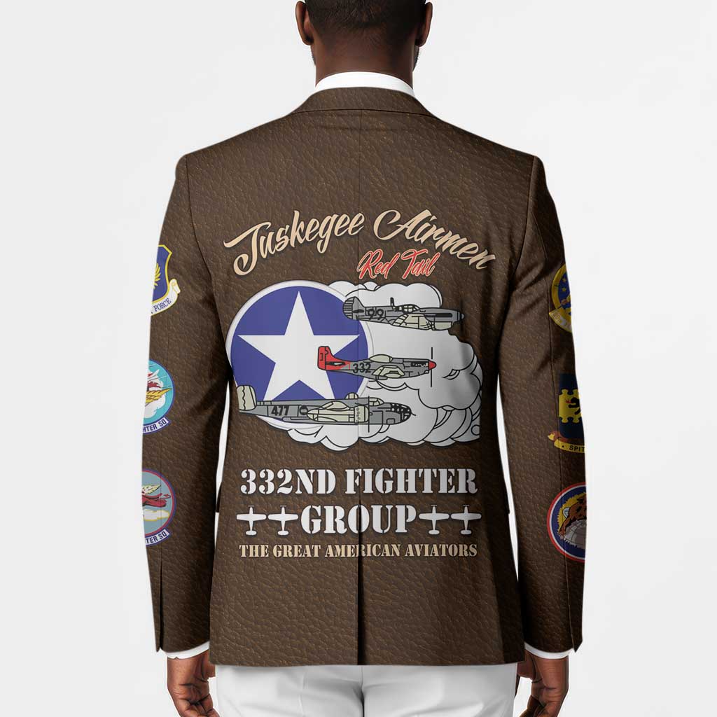 Tuskegee Airmen WWII Heroes Blazer The Great American Aviators Brown Leather Pattern