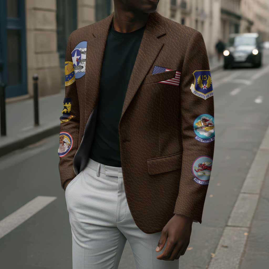 Tuskegee Airmen WWII Heroes Blazer The Great American Aviators Brown Leather Pattern