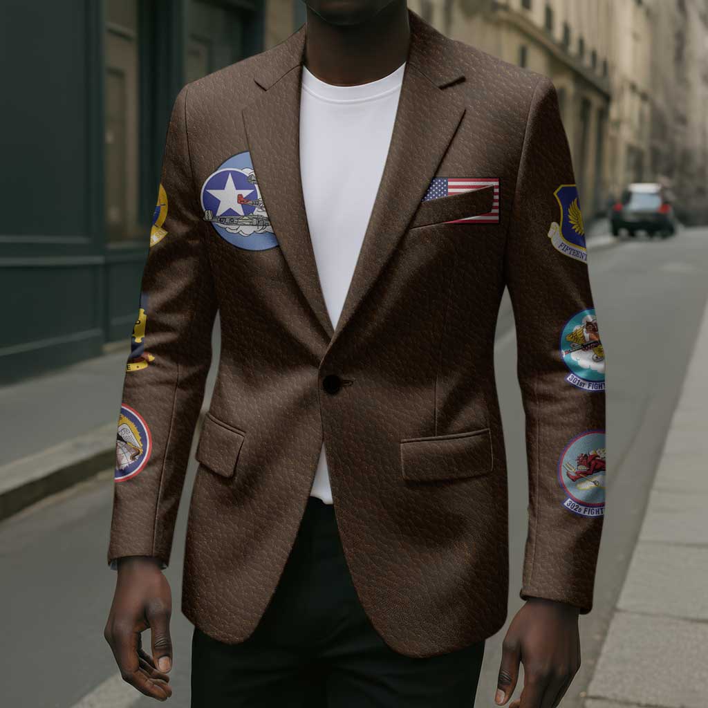 Tuskegee Airmen WWII Heroes Blazer The Great American Aviators Brown Leather Pattern