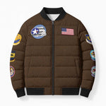 Tuskegee Airmen WWII Heroes Bomber Puffer Jacket The Great American Aviators Brown Leather Pattern