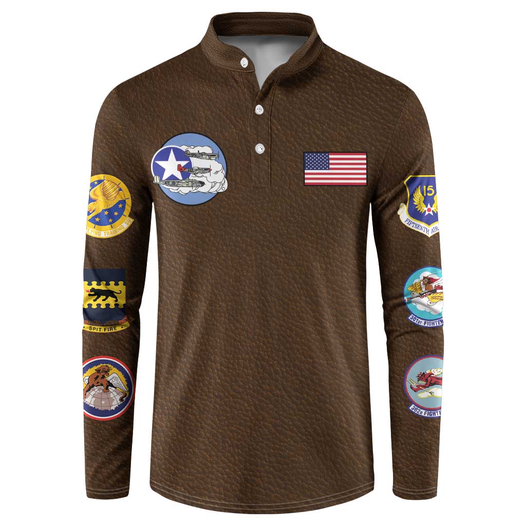 Tuskegee Airmen WWII Heroes Button Sweatshirt The Great American Aviators Brown Leather Pattern