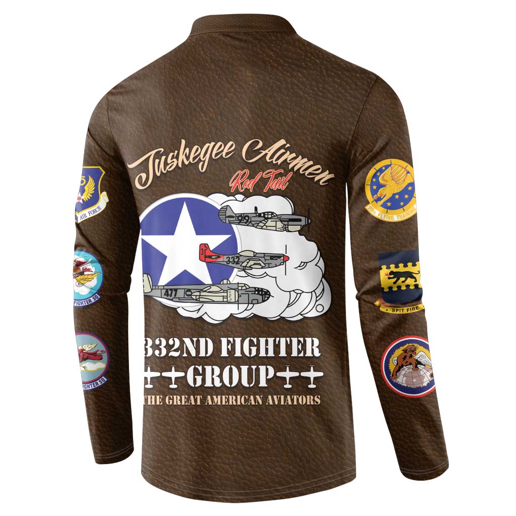 Tuskegee Airmen WWII Heroes Button Sweatshirt The Great American Aviators Brown Leather Pattern