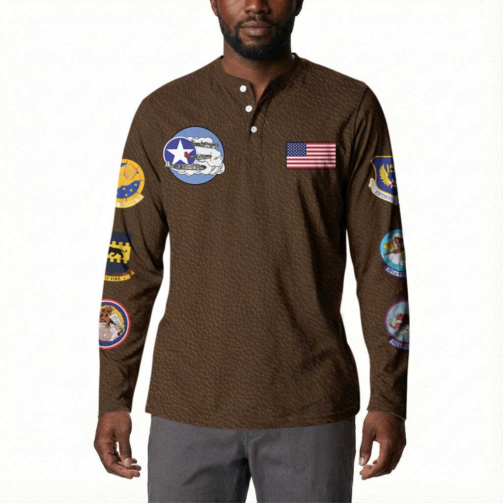 Tuskegee Airmen WWII Heroes Button Sweatshirt The Great American Aviators Brown Leather Pattern