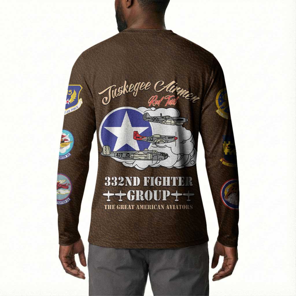 Tuskegee Airmen WWII Heroes Button Sweatshirt The Great American Aviators Brown Leather Pattern