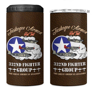 African American Aviators WWII 4 in 1 Can Cooler Tumbler Tuskegee Red Tails Airmen Brown Leather Pattern - African Pride