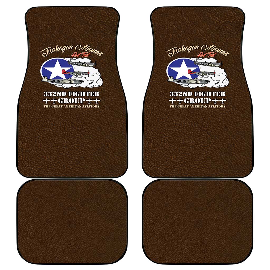 African American Aviators WWII Car Mats Tuskegee Red Tails Airmen Brown Leather Pattern - African Pride