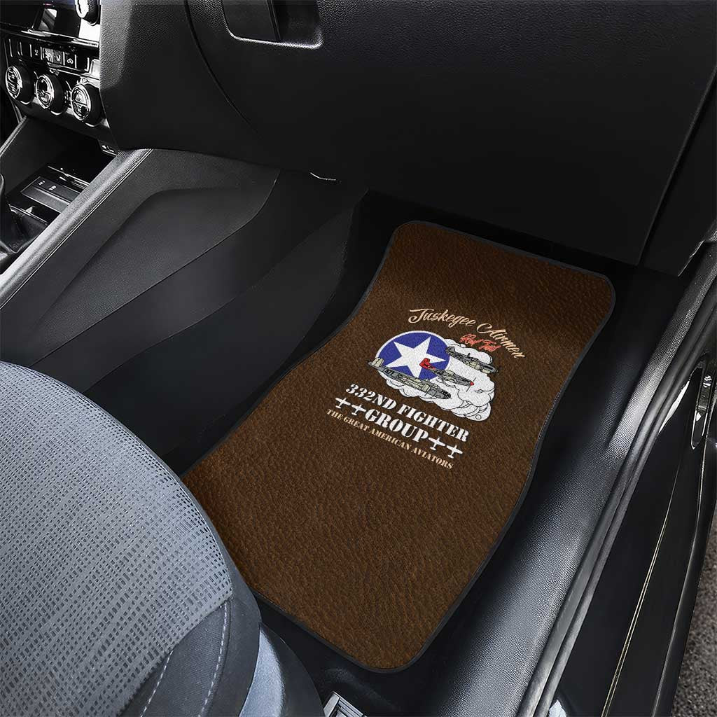 African American Aviators WWII Car Mats Tuskegee Red Tails Airmen Brown Leather Pattern - African Pride