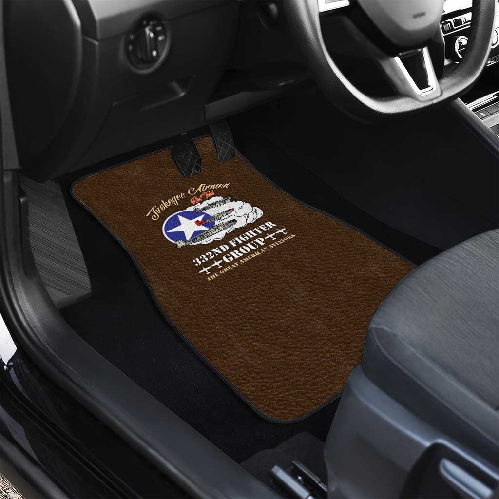 African American Aviators WWII Car Mats Tuskegee Red Tails Airmen Brown Leather Pattern - African Pride