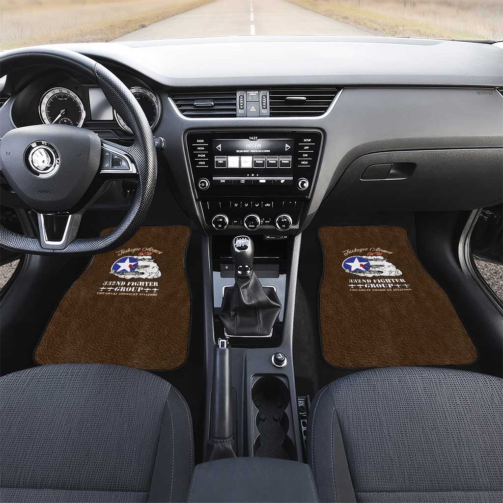 African American Aviators WWII Car Mats Tuskegee Red Tails Airmen Brown Leather Pattern - African Pride
