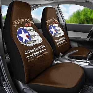 African American Aviators WWII Car Seat Cover Tuskegee Red Tails Airmen Brown Leather Pattern - African Pride