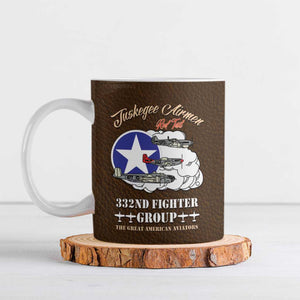Tuskegee Airmen WWII Heroes Ceramic Mug The Great American Aviators Brown Leather Pattern