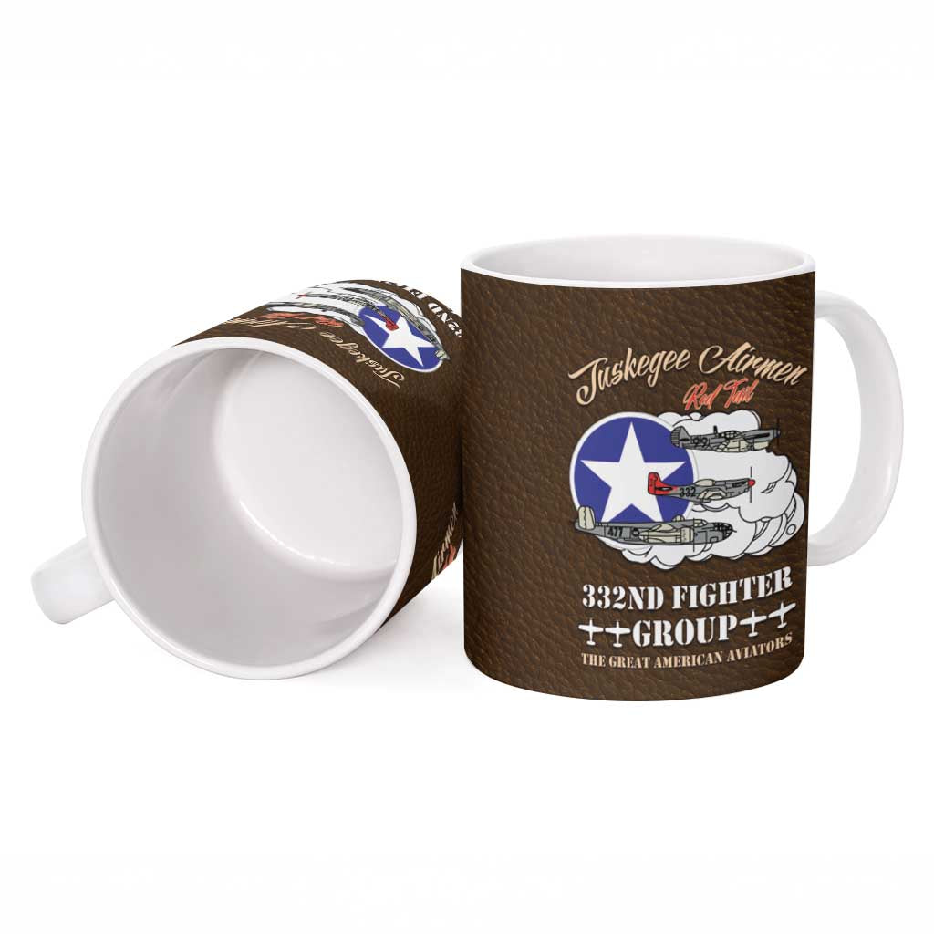Tuskegee Airmen WWII Heroes Ceramic Mug The Great American Aviators Brown Leather Pattern