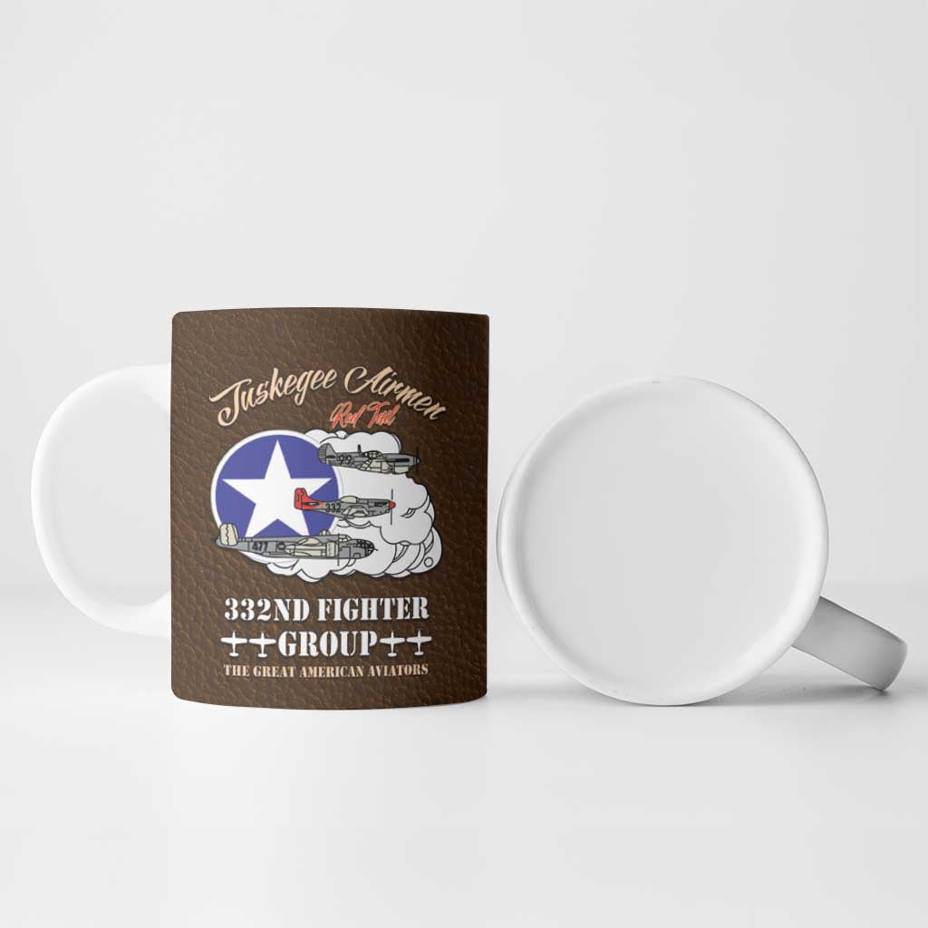Tuskegee Airmen WWII Heroes Ceramic Mug The Great American Aviators Brown Leather Pattern