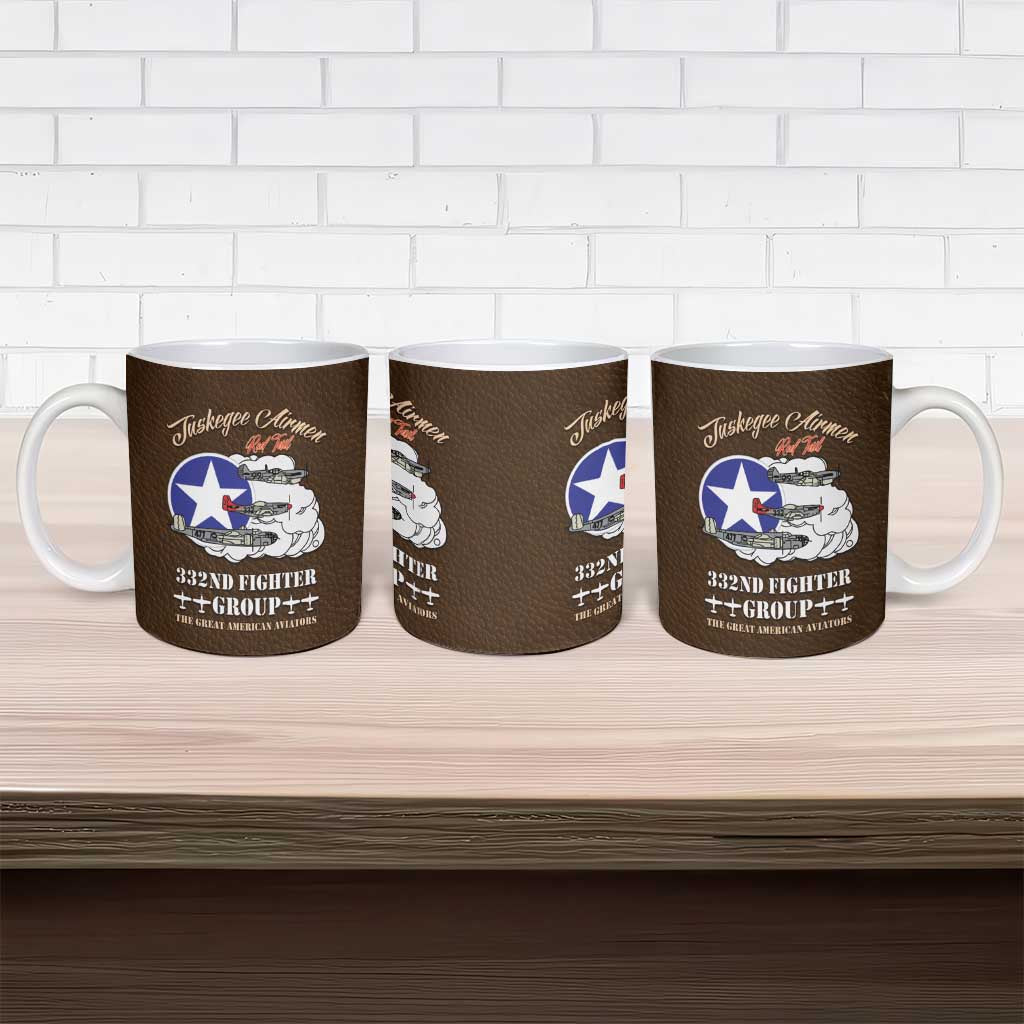 Tuskegee Airmen WWII Heroes Ceramic Mug The Great American Aviators Brown Leather Pattern