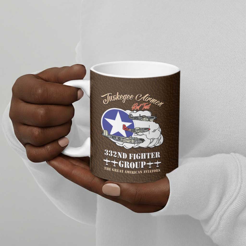 Tuskegee Airmen WWII Heroes Ceramic Mug The Great American Aviators Brown Leather Pattern
