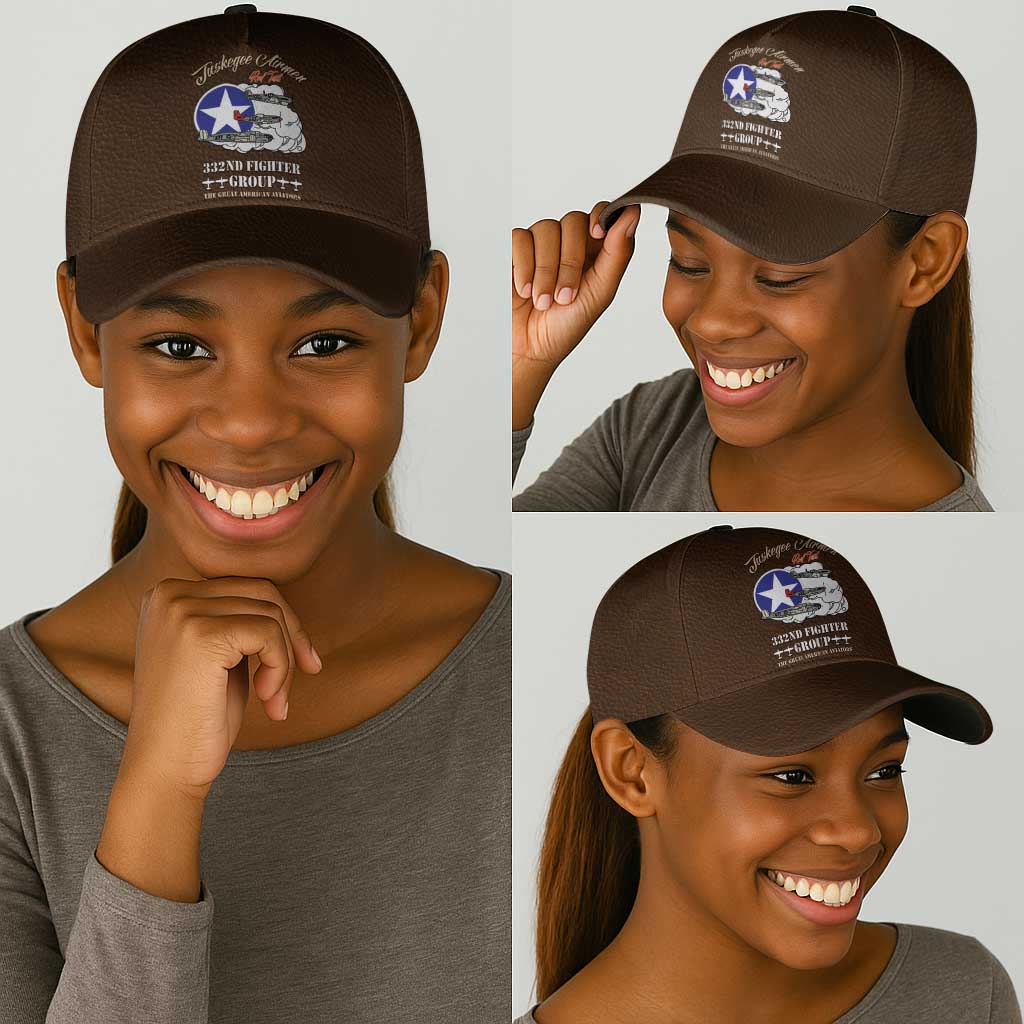 African American Aviators WWII Classic Cap Tuskegee Red Tails Airmen Brown Leather Pattern - African Pride