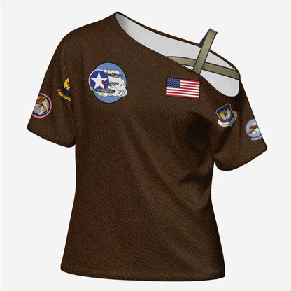Tuskegee Airmen WWII Heroes Cross Shoulder Shirt The Great American Aviators Brown Leather Pattern
