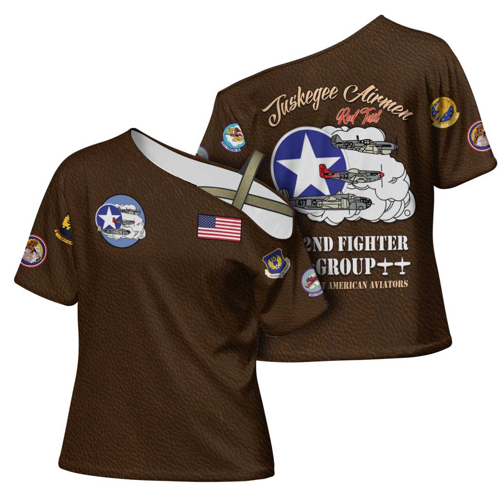 Tuskegee Airmen WWII Heroes Cross Shoulder Shirt The Great American Aviators Brown Leather Pattern