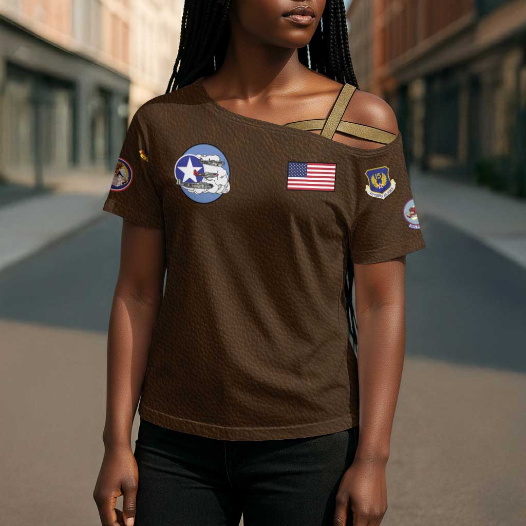 Tuskegee Airmen WWII Heroes Cross Shoulder Shirt The Great American Aviators Brown Leather Pattern
