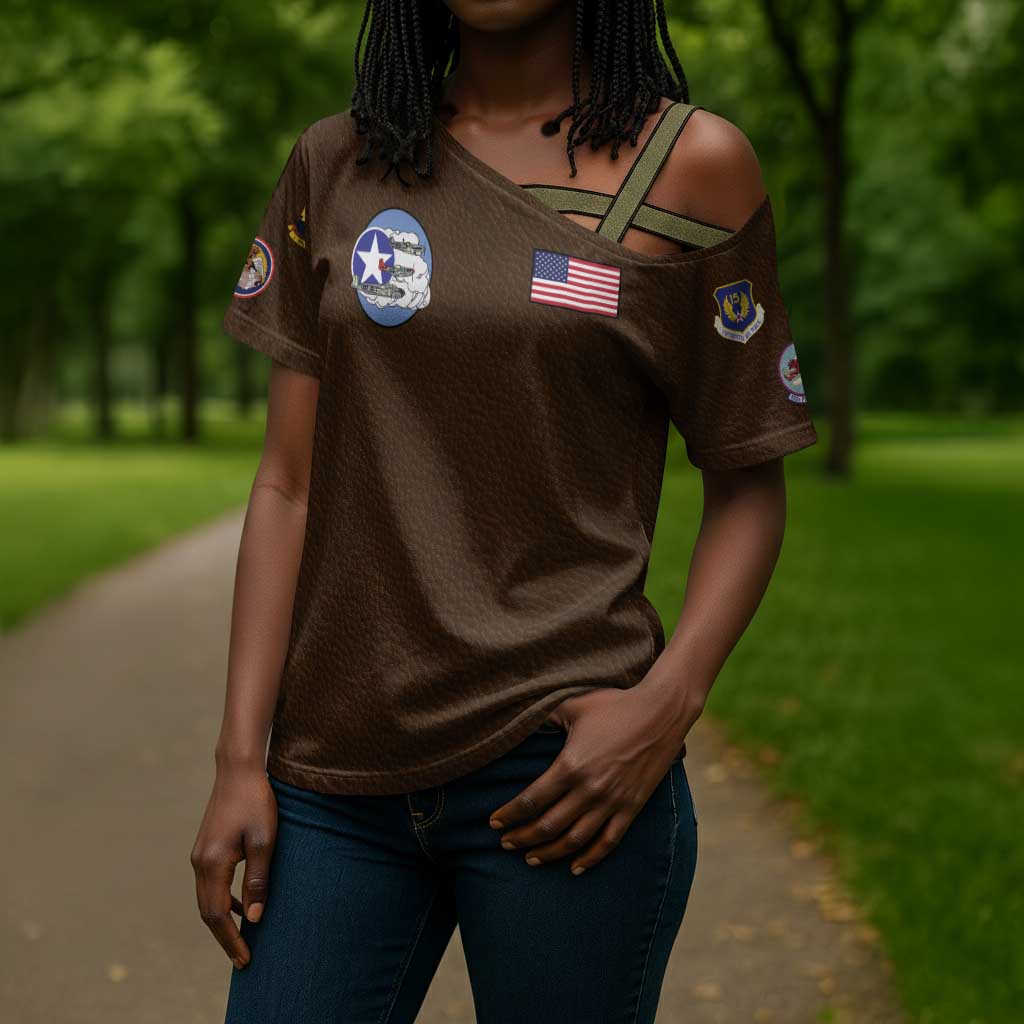 Tuskegee Airmen WWII Heroes Cross Shoulder Shirt The Great American Aviators Brown Leather Pattern