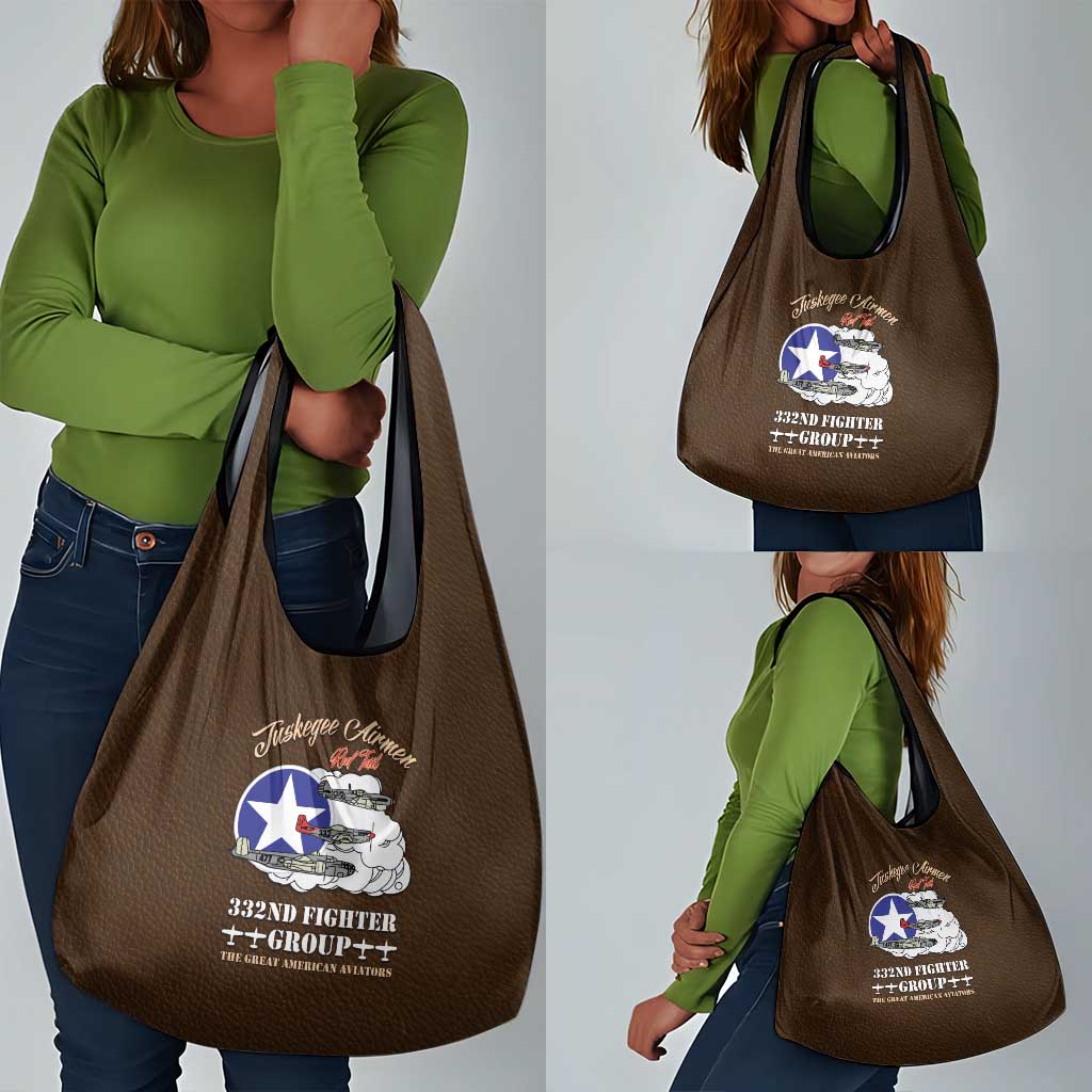 African American Aviators WWII Grocery Bag Tuskegee Red Tails Airmen Brown Leather Pattern - African Pride