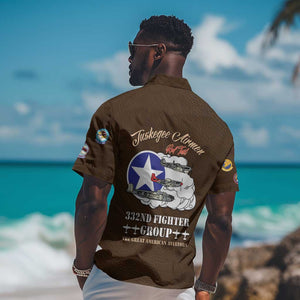 African American Aviators WWII Hawaiian Shirt Tuskegee Red Tails Airmen Brown Leather Pattern - African Pride