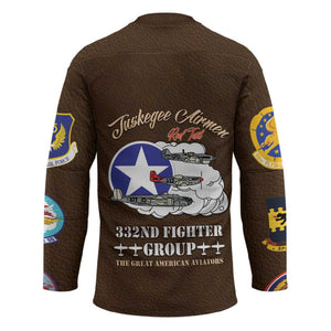 Tuskegee Airmen WWII Heroes Hockey Jersey The Great American Aviators Brown Leather Pattern