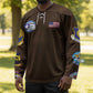 Tuskegee Airmen WWII Heroes Hockey Jersey The Great American Aviators Brown Leather Pattern