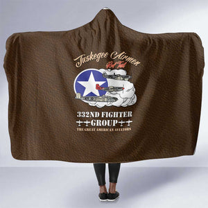 African American Aviators WWII Hooded Blanket Tuskegee Red Tails Airmen Brown Leather Pattern - African Pride
