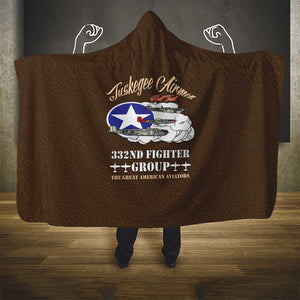 African American Aviators WWII Hooded Blanket Tuskegee Red Tails Airmen Brown Leather Pattern - African Pride