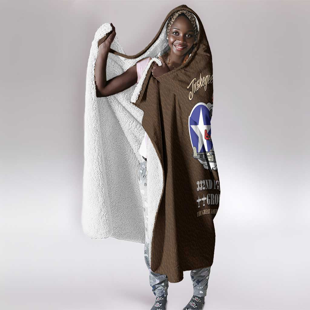 African American Aviators WWII Hooded Blanket Tuskegee Red Tails Airmen Brown Leather Pattern - African Pride