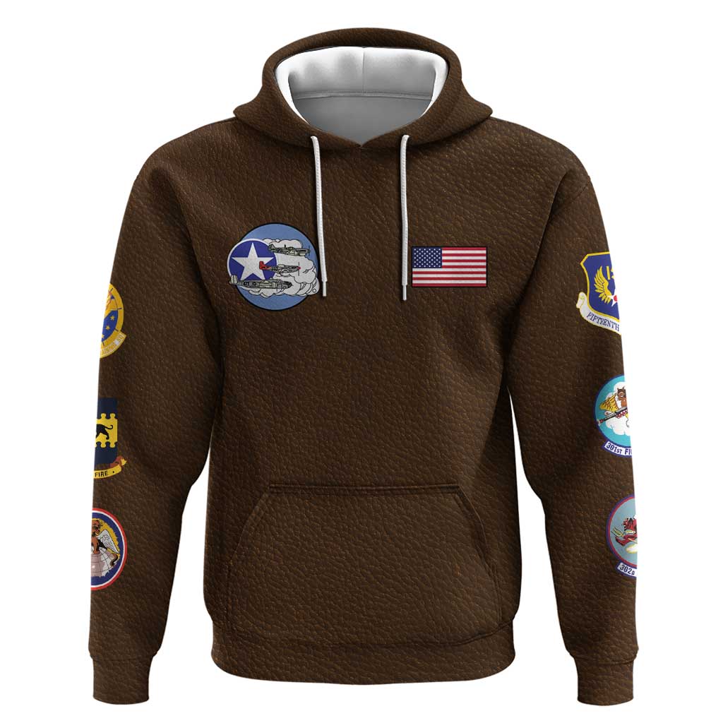 African American Aviators WWII Hoodie Tuskegee Red Tails Airmen Brown Leather Pattern - African Pride