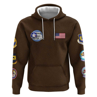 African American Aviators WWII Hoodie Tuskegee Red Tails Airmen Brown Leather Pattern - African Pride