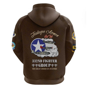 African American Aviators WWII Hoodie Tuskegee Red Tails Airmen Brown Leather Pattern - African Pride