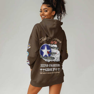 African American Aviators WWII Hoodie Dress Tuskegee Red Tails Airmen Brown Leather Pattern - African Pride
