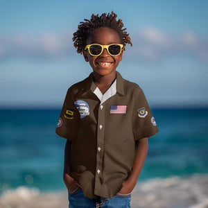 African American Aviators WWII Kid Hawaiian Shirt Tuskegee Red Tails Airmen Brown Leather Pattern - African Pride