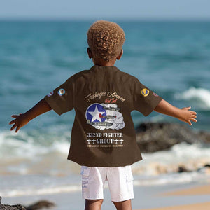 African American Aviators WWII Kid Hawaiian Shirt Tuskegee Red Tails Airmen Brown Leather Pattern - African Pride