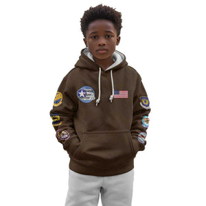 African American Aviators WWII Kid Hoodie Tuskegee Red Tails Airmen Brown Leather Pattern - African Pride