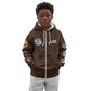 African American Aviators WWII Kid Hoodie Tuskegee Red Tails Airmen Brown Leather Pattern - African Pride