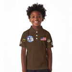 African American Aviators WWII Kid Polo Shirt Tuskegee Red Tails Airmen Brown Leather Pattern - African Pride