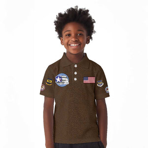 African American Aviators WWII Kid Polo Shirt Tuskegee Red Tails Airmen Brown Leather Pattern - African Pride